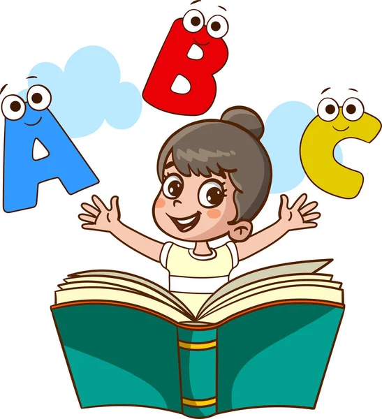 Barn Läser Bok Parken — Stock vektor