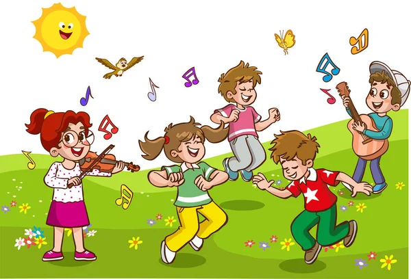 Crianças Cantando Dançando —  Vetores de Stock