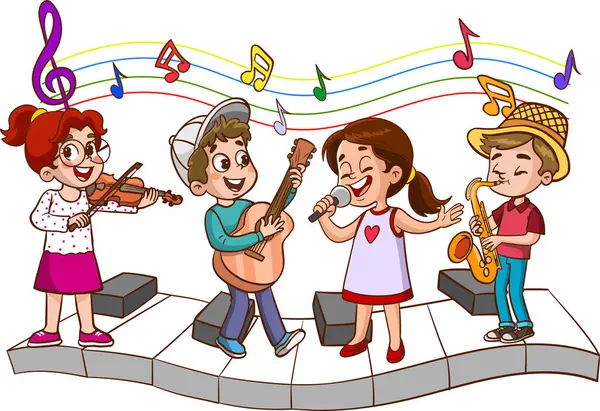 Dzieci Śpiewające Tańczące — Wektor stockowy