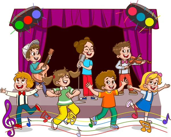 Crianças Cantando Dançando — Vetor de Stock