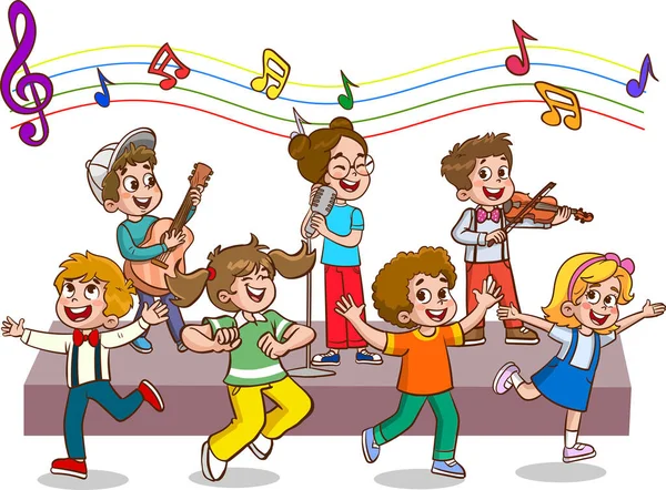Gyerekek Énekelnek Táncolnak — Stock Vector