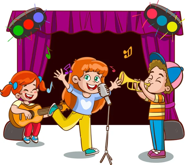 Παιδιά Τραγουδούν Και Χορεύουν — Διανυσματικό Αρχείο