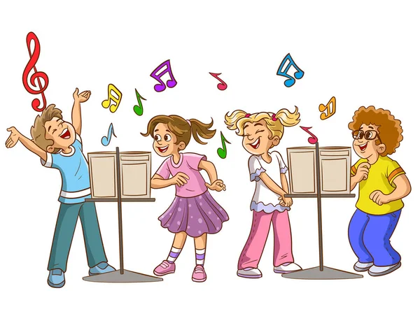 Niños Cantando Bailando — Vector de stock