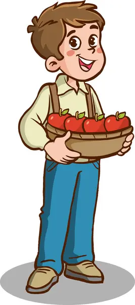 Agricultor Com Cesta Frutas Sobre Fundo Branco Ilustração — Vetor de Stock