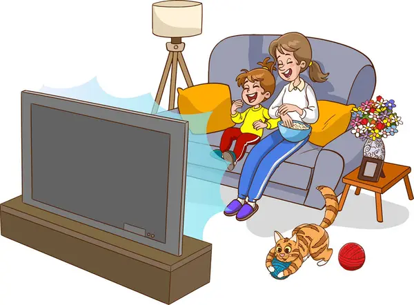 Милая Семья Смотрит Телевизор — стоковый вектор