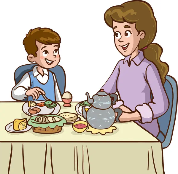 Dois Meninos Menina Comendo Chá — Vetor de Stock