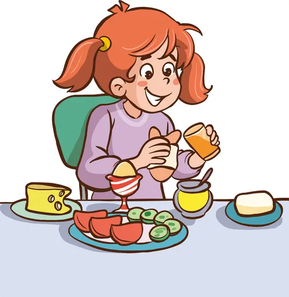 Girl Having Breakfast — Stock Vector