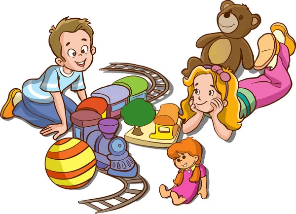 Niedliche Kleine Kinder Die Mit Spielzeug Spielen — Stockvektor
