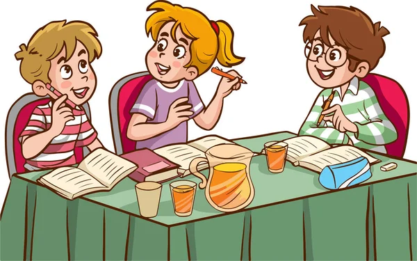 Illustration Eines Zeichentrickkindes Beim Hausaufgabenmachen — Stockvektor