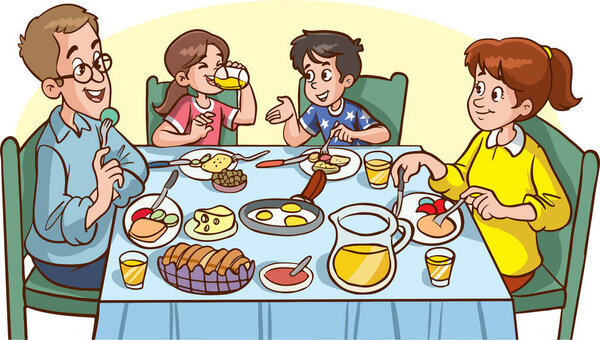 family having breakfast illustration