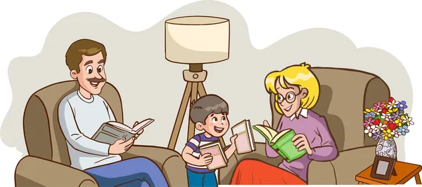 Famiglia Draing Reading Giorno — Vettoriale Stock