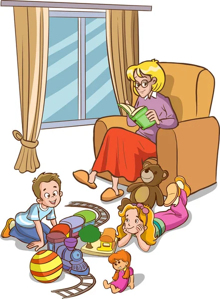 Οικογένεια Παίζει Στο Σπίτι Εικονογράφηση — Διανυσματικό Αρχείο
