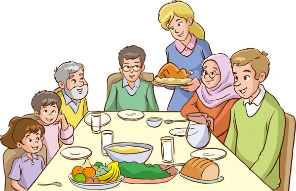 Famiglia Che Pranza Insieme — Vettoriale Stock
