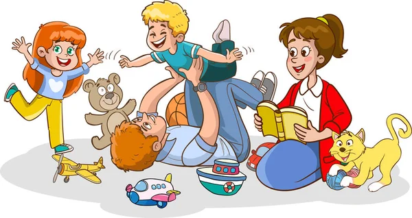 Cartoon Illustration Von Kindern Die Mit Spielzeug Spielen — Stockvektor