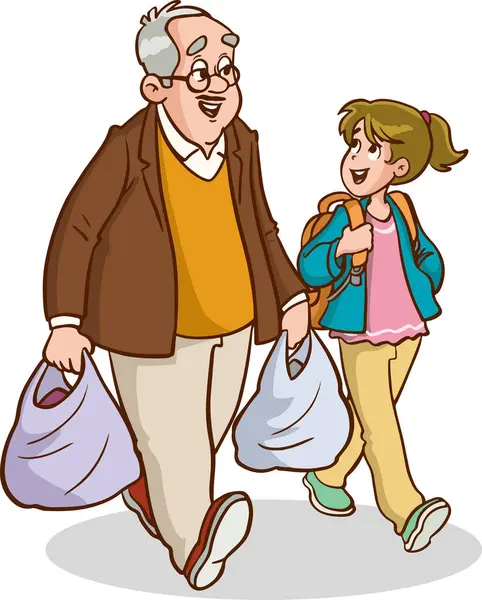 父亲和女儿与购物袋 矢量插图 Eps文件包含透明度 — 图库矢量图片