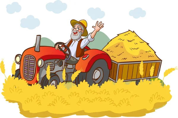 Agriculteur Avec Tracteur Trailer Farmer Conduite — Image vectorielle