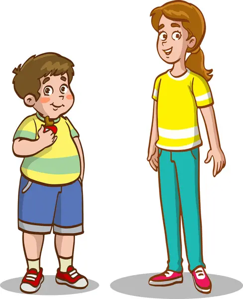 Cartoon Gelukkig Kinderen Boy Fat Dun Kinderen — Stockvector