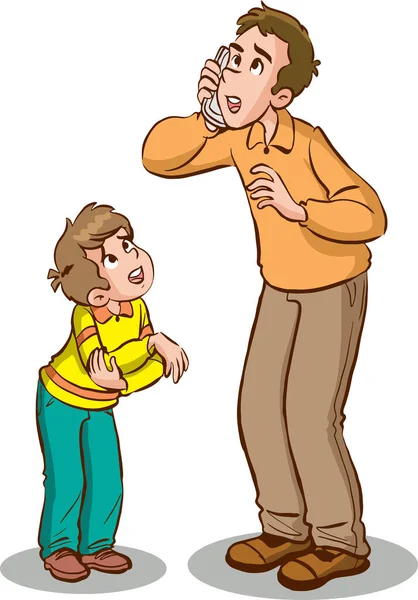 一个父亲用耳朵帮助儿子的例子 — 图库矢量图片