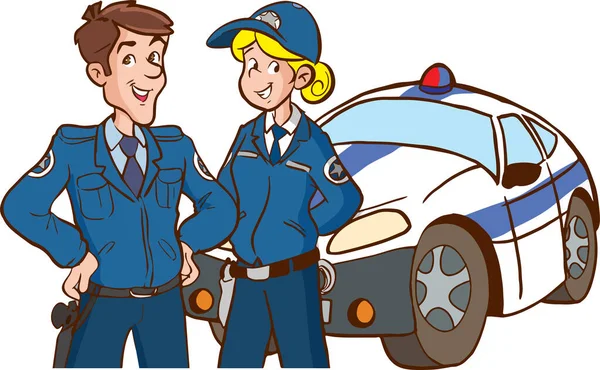 Kadın Erkek Polis Memuru Polis Arabası — Stok Vektör