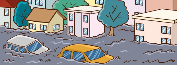 Векторная Иллюстрация Наводнения Мультфильма Автомобилем — стоковый вектор