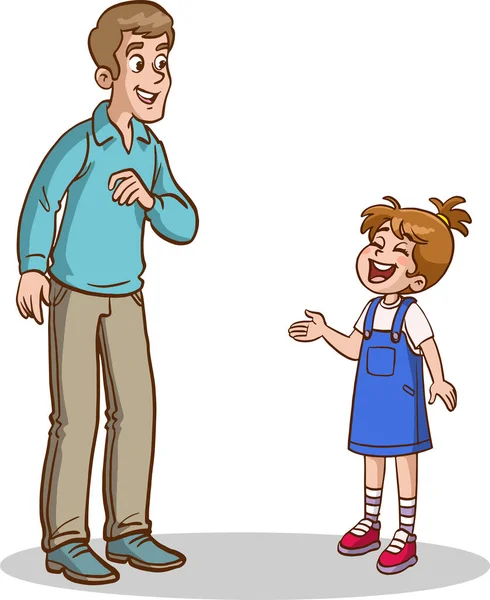 卡通父亲和女儿一起做作业 — 图库矢量图片