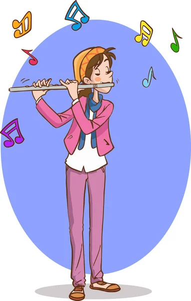 Ilustración Una Joven Tocando Flauta — Archivo Imágenes Vectoriales