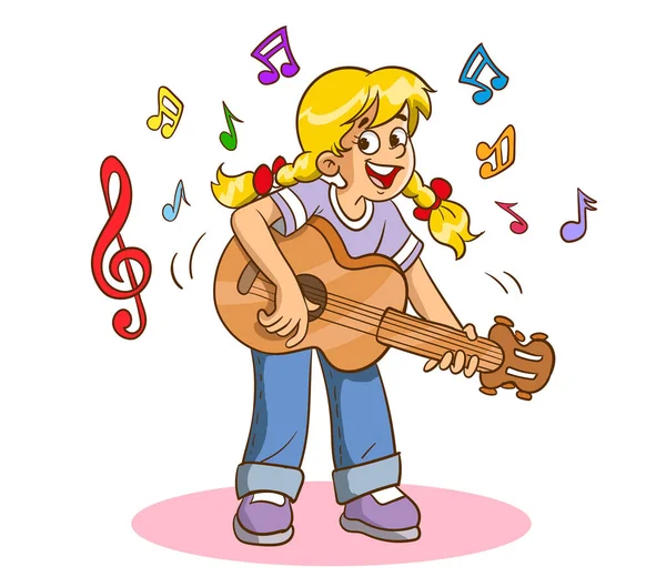 Dziewczyna Gra Gitarze Śpiewa — Wektor stockowy
