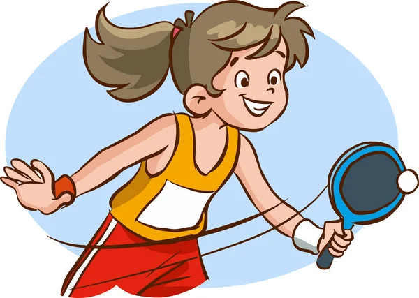 Een Meisje Een Wit Shirt Met Een Racket — Stockvector