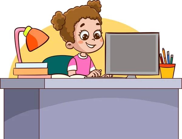 Ένα Κορίτσι Που Εργάζεται Στο Γραφείο Της — Διανυσματικό Αρχείο