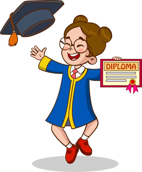 Cartoon Illustration Girl Gown Celebrating Graduation — Stock Vector