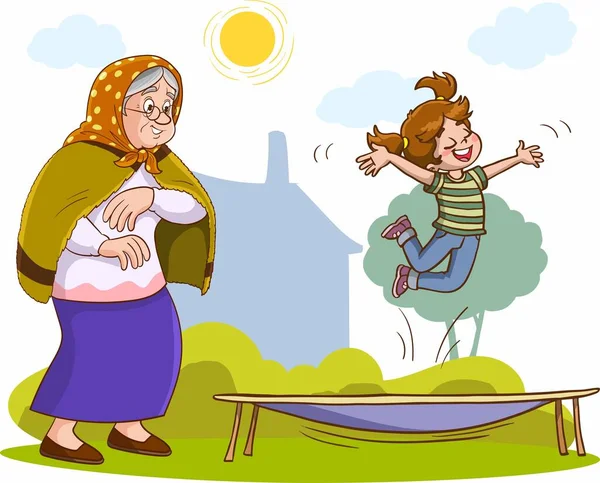 Abuela Haciendo Yoga Ilustración Dibujos Animados — Vector de stock