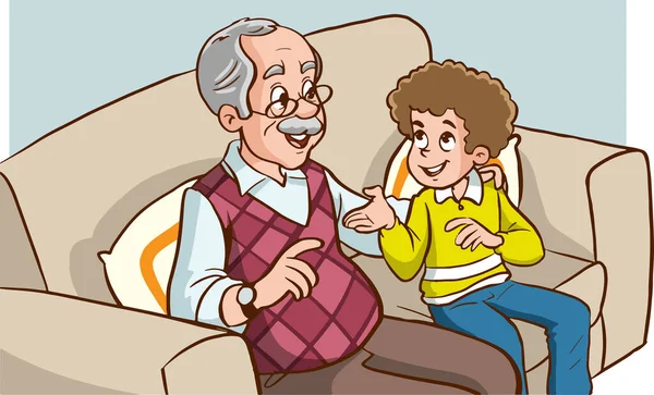 Illustration Grandfather Grandson — Stock Vector
