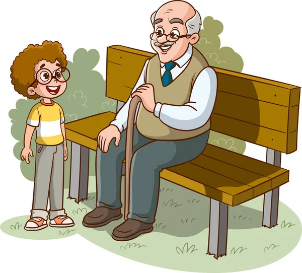 Avô Com Neto Sentado — Vetor de Stock