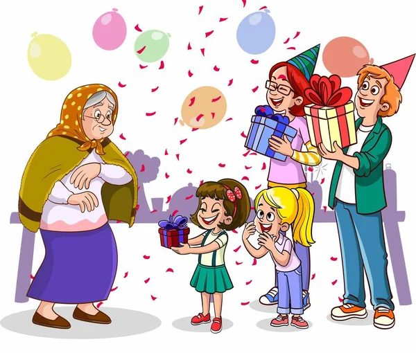 Διανυσματική Απεικόνιση Της Οικογένειας Γιορτάζει Γενέθλια — Διανυσματικό Αρχείο