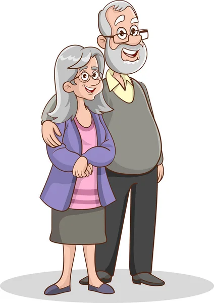 Arka Planda Bir Adam Olan Yaşlı Çift — Stok Vektör