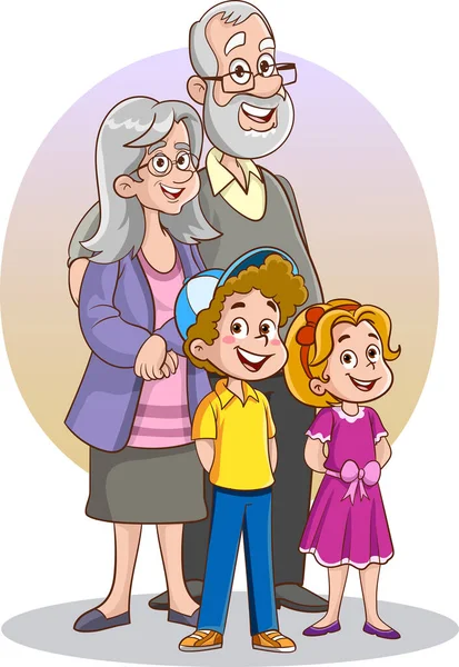 Felice Nonni Bambini Famiglia Vettoriale Illustrazione — Vettoriale Stock