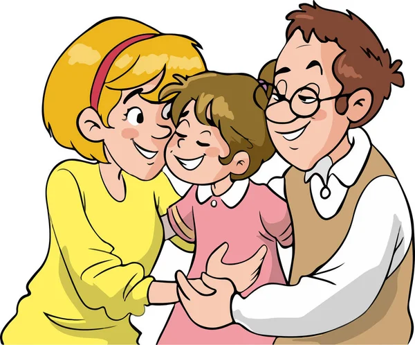 Feliz Bonito Família Abraçando Uns Aos Outros Cartoon Vetor Ilustração —  Vetores de Stock