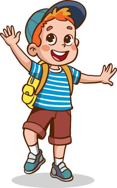 Χαρούμενο Χαριτωμένο Παιδί Αγόρι Έτοιμο Πάει Στο Σχολείο Φορέα Κινουμένων — Διανυσματικό Αρχείο
