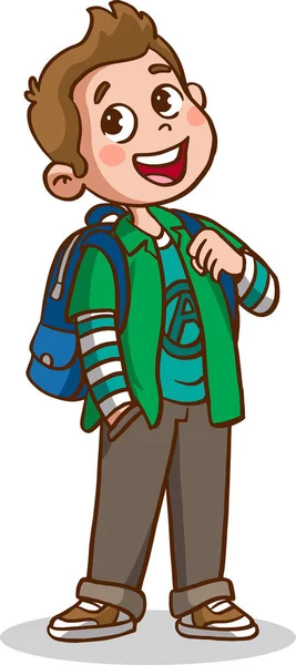 Happy Cute Kid Boy Ready School Cartoon Vector — Stock Vector