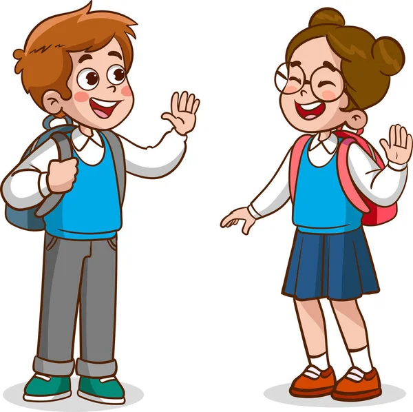 Happy Cute Kids Boy Girl Talking Each Other Little Kid — Stock Vector