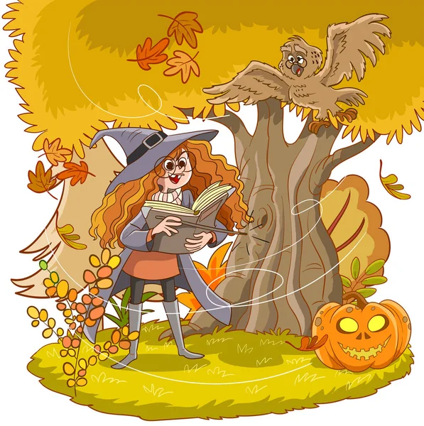 Feliz Halloween Niños Vestidos Con Disfraz Halloween Para Truco Ilustración — Vector de stock