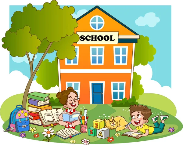 Ευτυχισμένα Παιδιά Στο Σχολείο Εικονογράφηση — Διανυσματικό Αρχείο