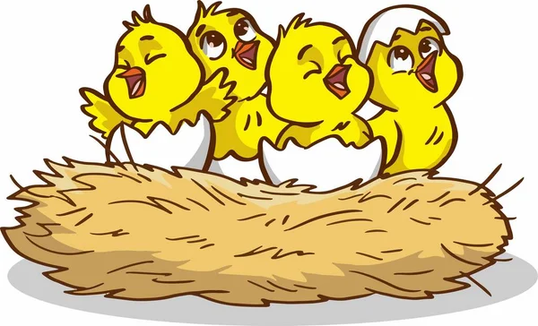 Cartoon Illustration Chicks Easter Nest — Stock Vector