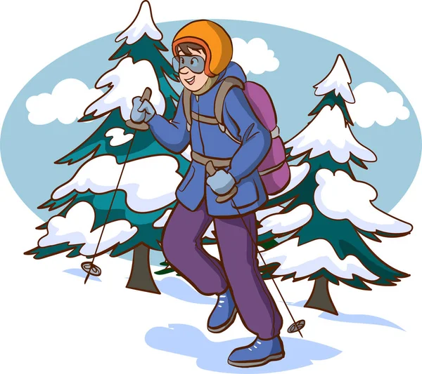Hombre Excursionista Con Gafas Invierno — Vector de stock