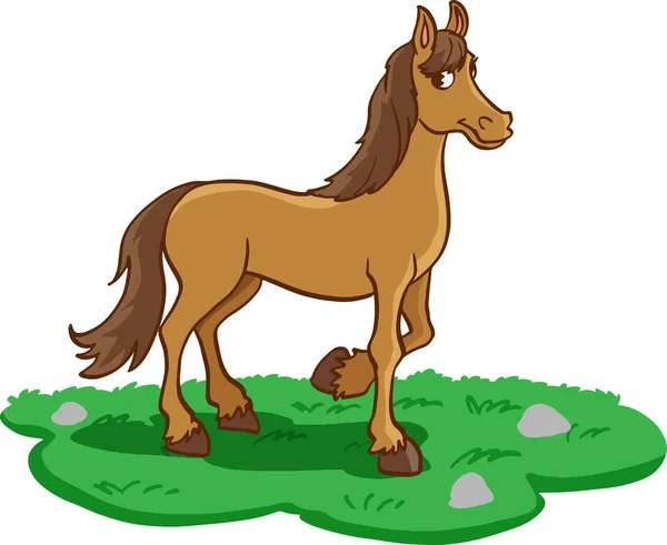 Braunes Pferd Auf Einem Gras Illustration — Stockvektor