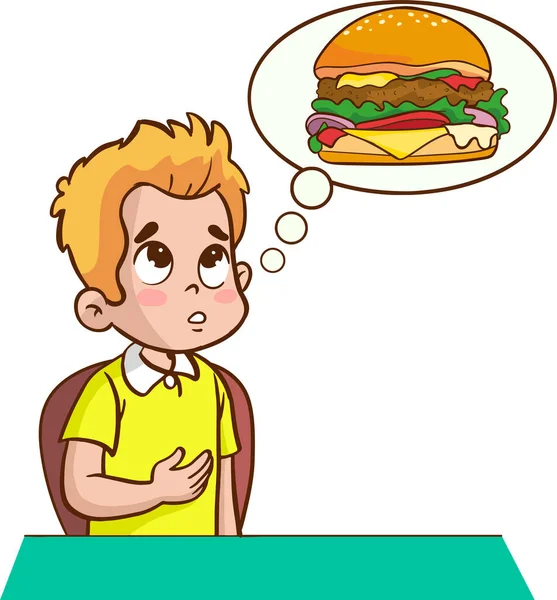 Menino Comendo Uma Ilustração Fast Food — Vetor de Stock