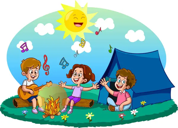 Ilustração Vetorial Acampamento Verão Crianças —  Vetores de Stock