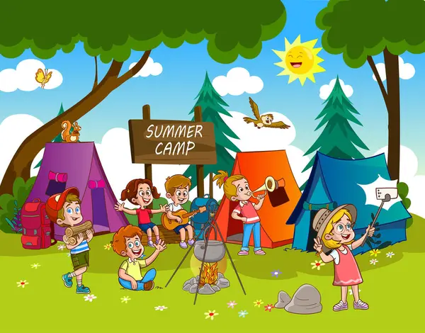 Ilustracja Wektorowa Obozów Letnich Dla Dzieci — Wektor stockowy