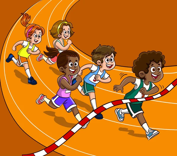 Koşu Yarışı Çalışan Bir Yarışmada Öğrencilerin Vektör Illüstrasyonu — Stok Vektör
