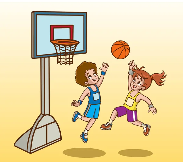 Дети Играют Баскетбол Векторная Иллюстрация — стоковый вектор